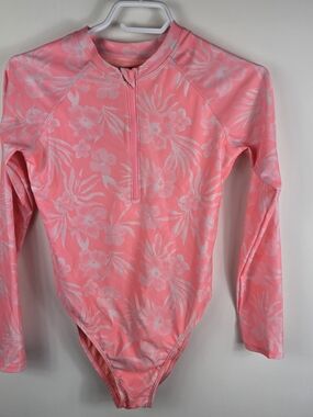 George Kids Pink Floral Rashguard Swimsuit Surfcore Long Sleeve XL - 14/16